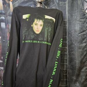 Black Long Sleeve Graphic Tee with Green Text